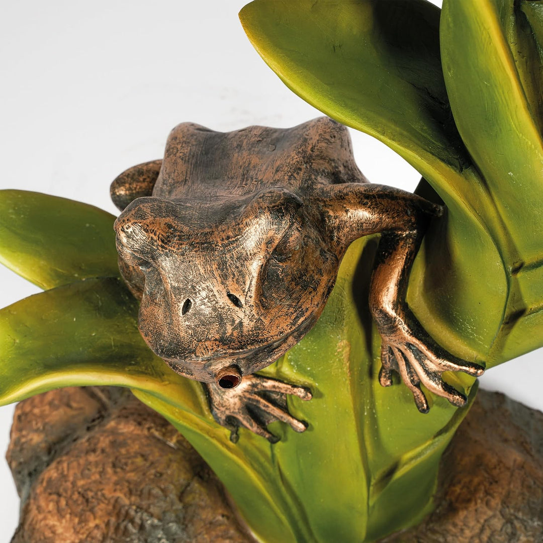 Esotec Wasserspeier-Figuren Frosch sitzend auf Blätter | Einzelfigur Teichfigur Gartenstatue Gartenf
