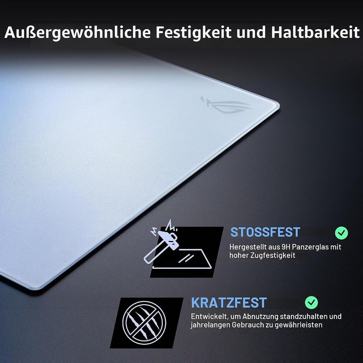 ASUS ROG Moonstone Ace L White Gaming-Mauspad (gehärtetes Glas, Rutschfester Boden aus Silikon, 500