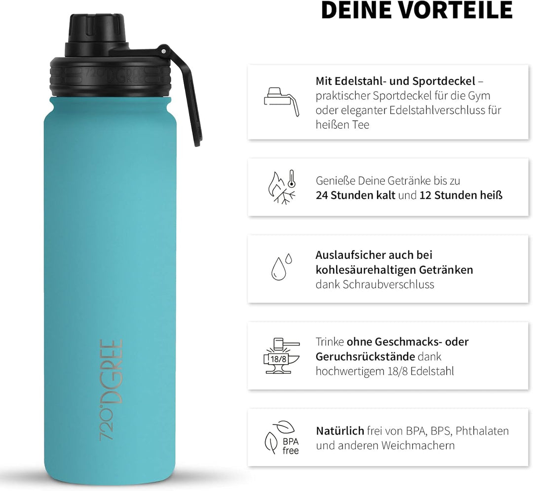 720°DGREE Edelstahl Trinkflasche “noLimit” – 710ml - Auslaufsicher, Kohlensäure geeignet, BPA-Frei -