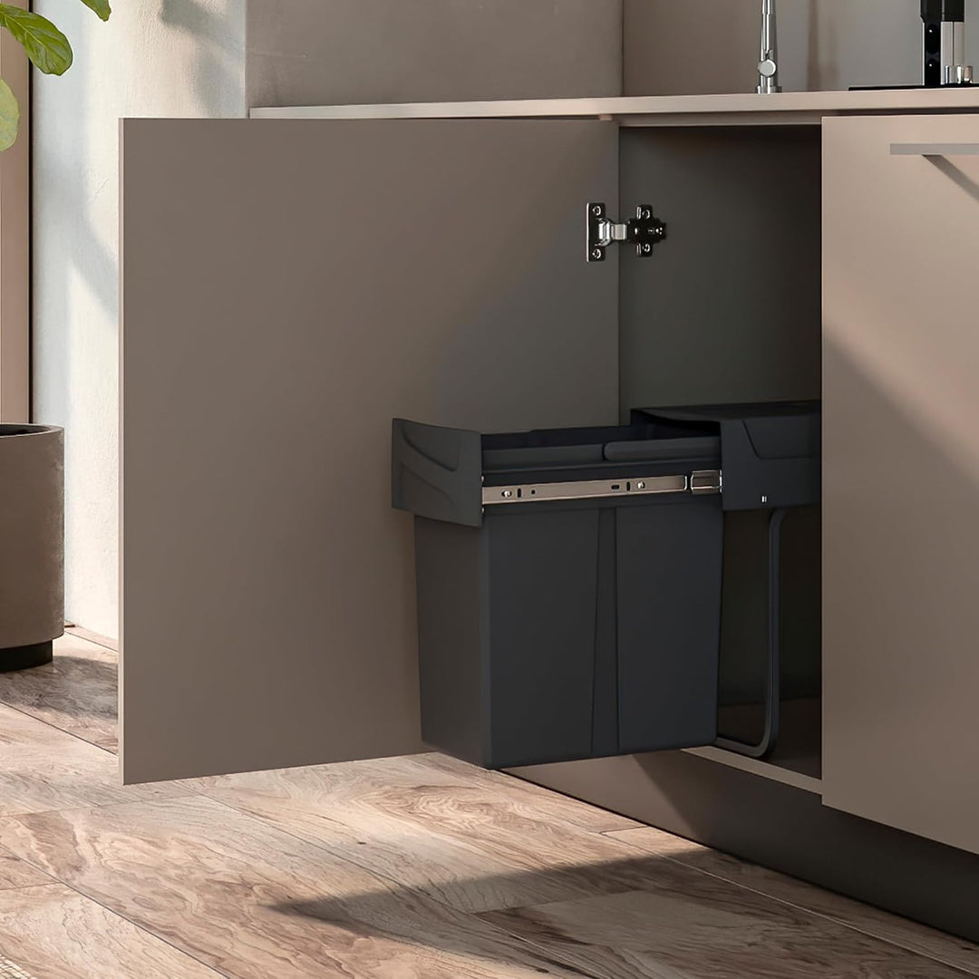 Emuca - Küchenabfalleimer mit unterseitiger Befestigung, 2 ausziehbarer 15 L Recycle-Mülleimer, Gesa