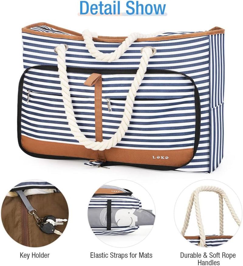 Lekespring Strandtasche Damen Gross mit Reissverschluss, Vielseitiger Damen Shopper Badetasche Sauna