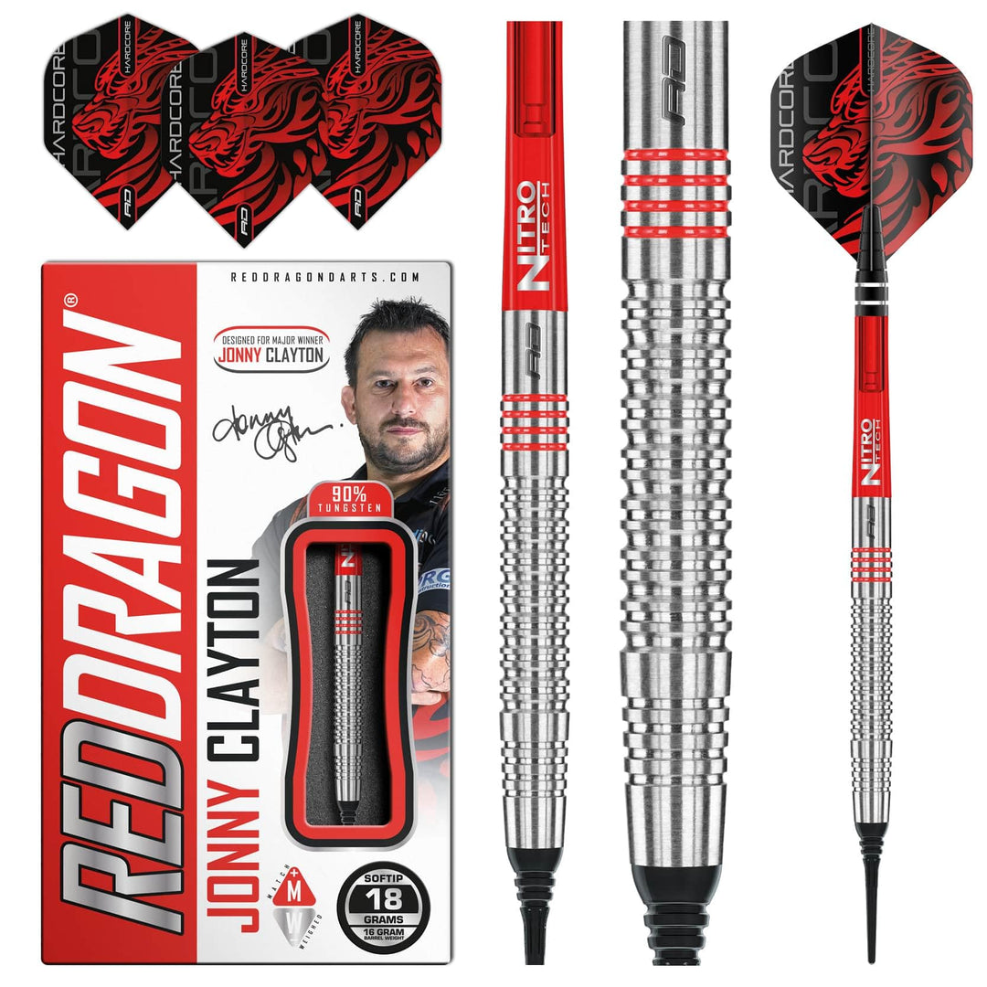 RED DRAGON Jonny Clayton Original Professional Tungsten Dartset mit Flights und Stielen 18.0 Gramm,