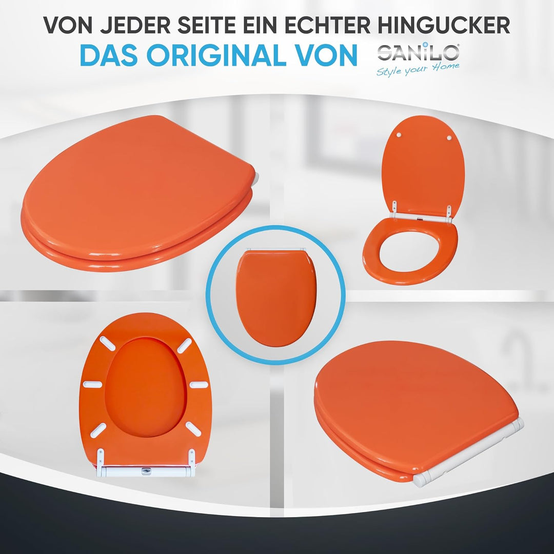 WC Sitz mit Absenkautomatik, hochwertige Oberfläche, einfache Montage, stabile Scharniere, Orange