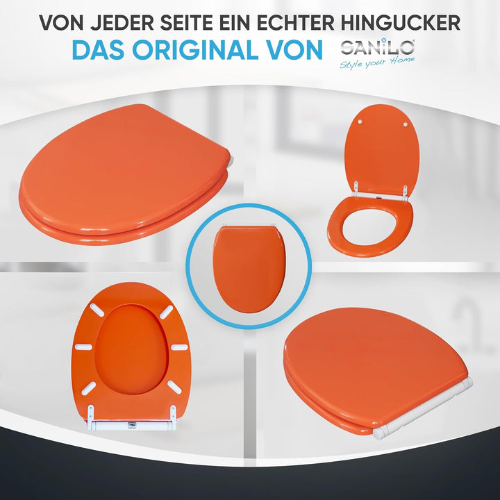 WC Sitz mit Absenkautomatik, hochwertige Oberfläche, einfache Montage, stabile Scharniere, Orange