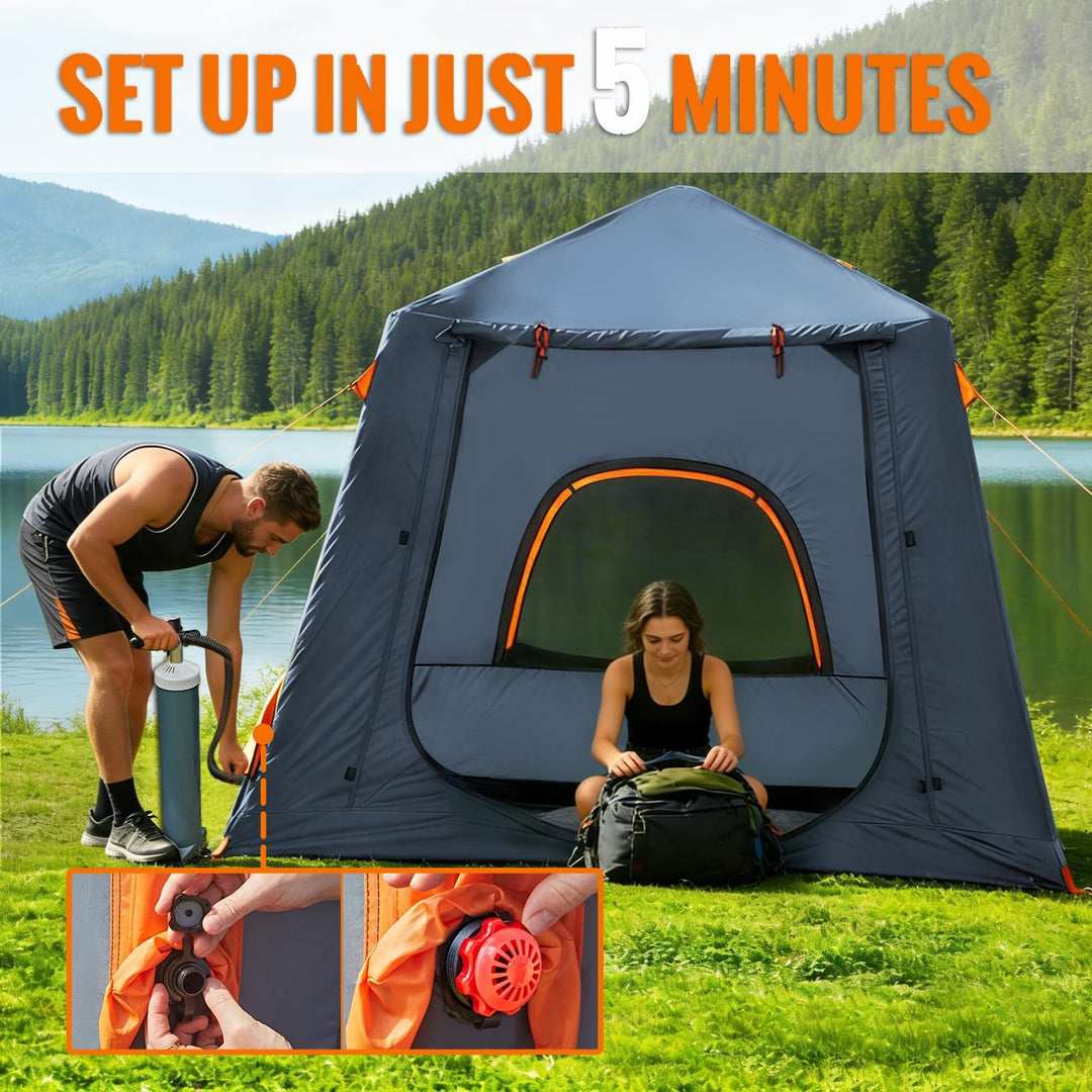Inflatable Camping Tent, with Manual air Pump, Easy to Set up, Outdoor Inflatable Tent, can accommod