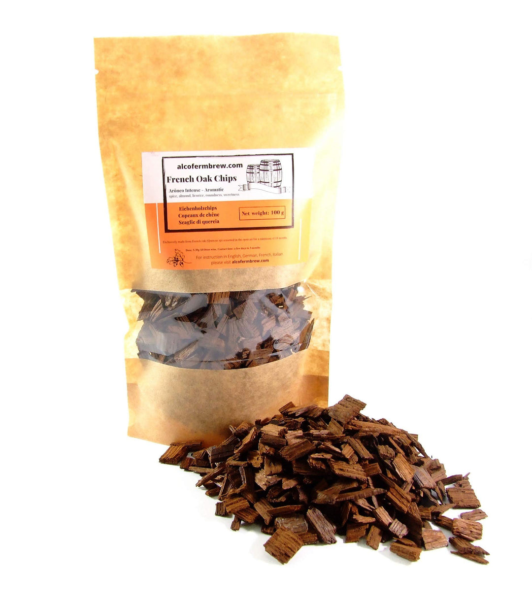 AlcoFermBrew Eichenholzchips Intense 100g - Eichenholzspäne Französisch | Räucherholz | Eichenholz C