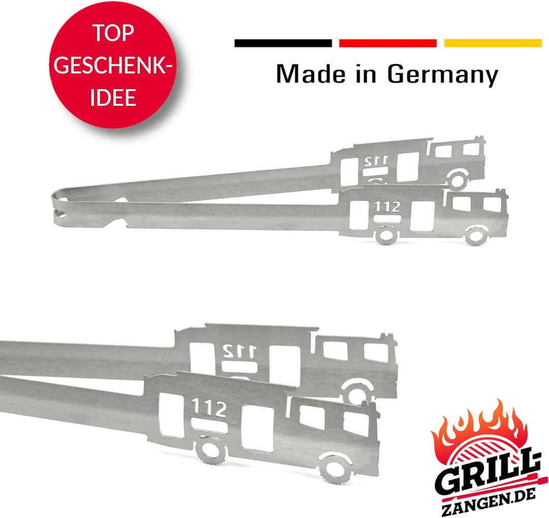 Grillzange Motiv Feuerwehr 112, spülmaschinengeeignet, Geschenkidee, Männergeschenk, Feuerwehrauto,