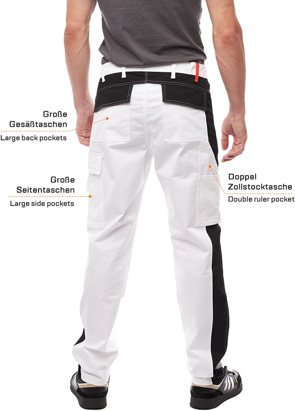 strongAnt Arbeitshose komplett Stretch Männer Berlin Pro Bundhose 42 Weiss-schwarz / Powerstretch, 4