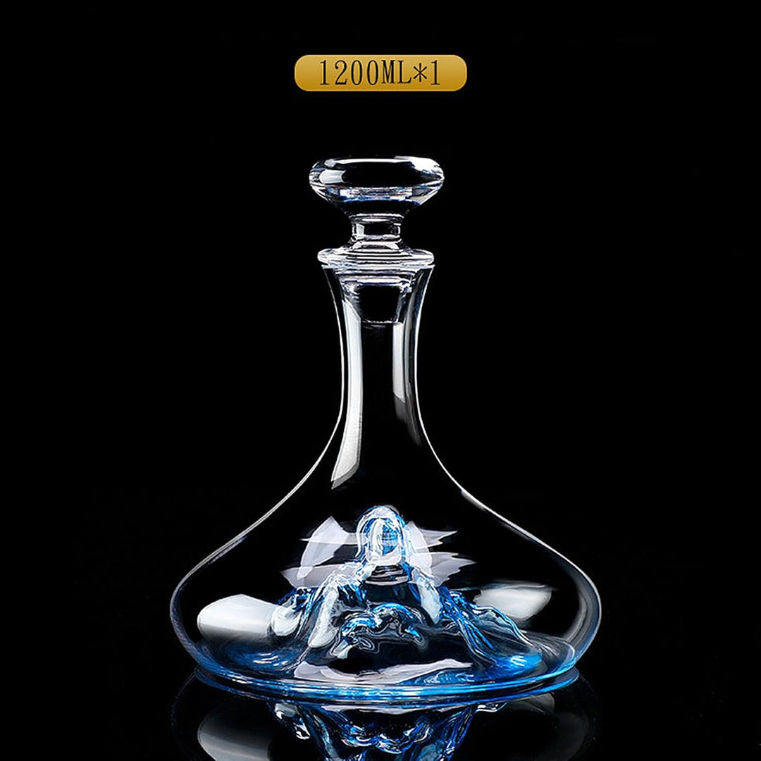 Lvpradior Kristallglas-Weindekanter, luxuriöse Weinkaraffe mit integriertem blauen Eisberg-Wasserfal