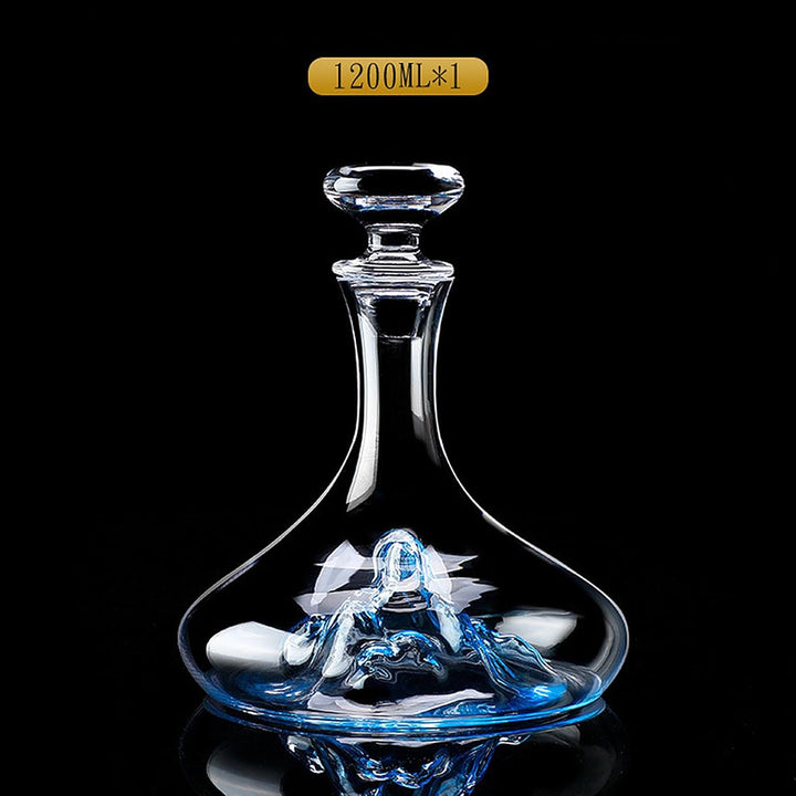 Lvpradior Kristallglas-Weindekanter, luxuriöse Weinkaraffe mit integriertem blauen Eisberg-Wasserfal