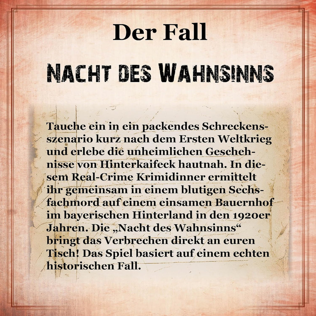 Samhain VERLAG - Real Crime Dinner - Nacht des Wahnsinns für 7-9 Spieler, ab 16 Jahre