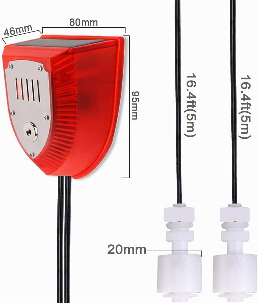 Solar-Wasserstandsalarm, Dual-Sonde Hoch-/Niedrigwasser-Sensor, 129 dB Einstellbarer Stroboskop-Alar