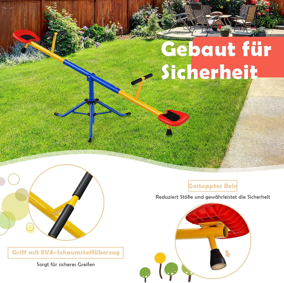 GOPLUS Kinderwippe 360-Grad-drehbar, 2 Sitzer Gartenwippe mit Dämpfer und Gepolsterter Griffe, Wipps