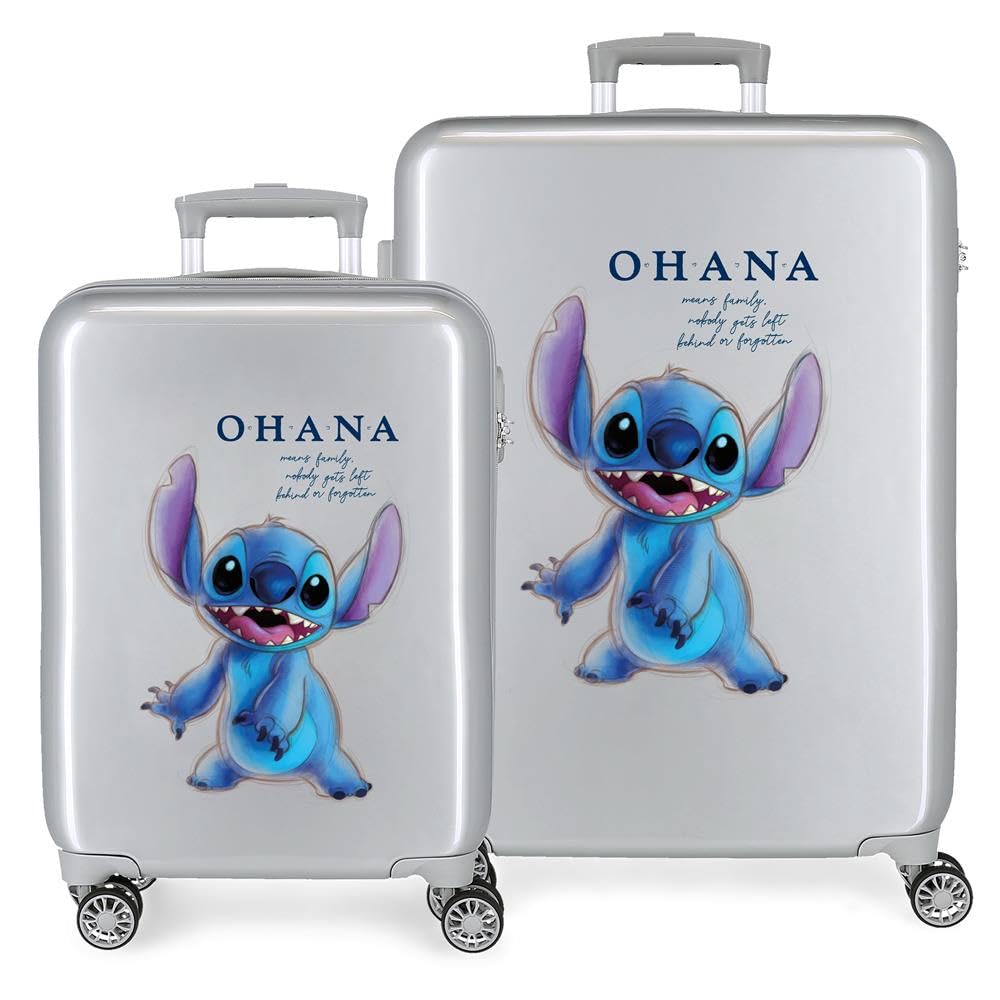 Disney 100 Stitch Kofferset, Grau, 55/70 cm, starres ABS, integrierter TSA-Verschluss, 81 l, 6 kg, 4