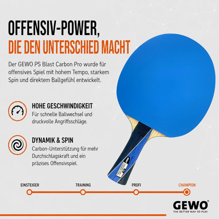 GEWO PS Blast Carbon Pro Tischtennisschläger - ITTF genehmigter Profi-Tischtennisschläger, Carbon-Sc