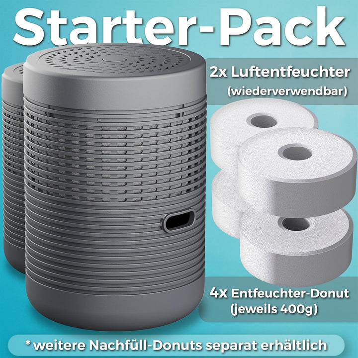Luftentfeuchter ohne Strom 2-Pack | bis 54m² | inkl. 3-Monatsvorrat Luftentfeuchter-Granulat | 2x Ra
