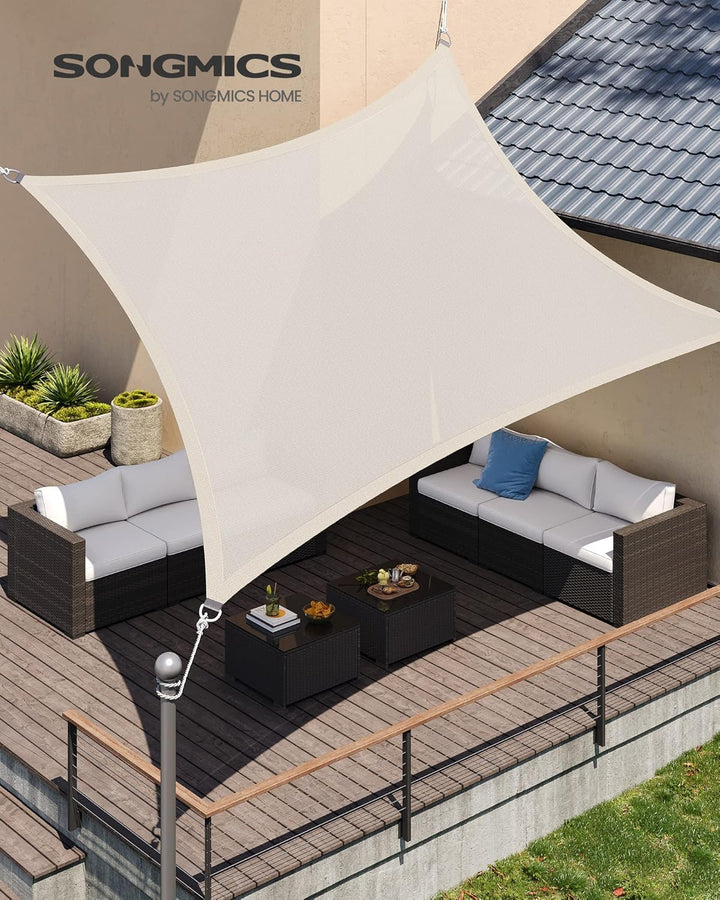 SONGMICS Sonnensegel 3 x 4 m, Sonnenschutz aus HDPE-Gewebe, luftdurchlässig, wasserdurchlässig, für