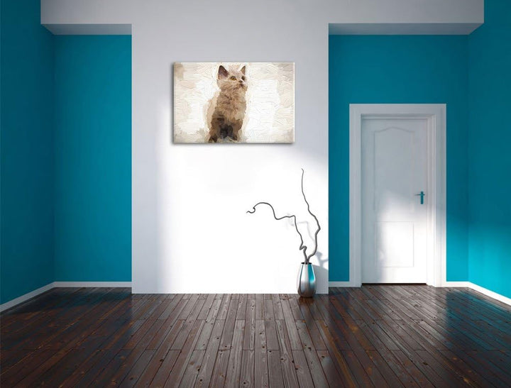 Pixxprint Niedliches Katzenbaby auf Teppich als Leinwandbild/Grösse: 100x70 cm/Wandbild/Kunstdruck/f