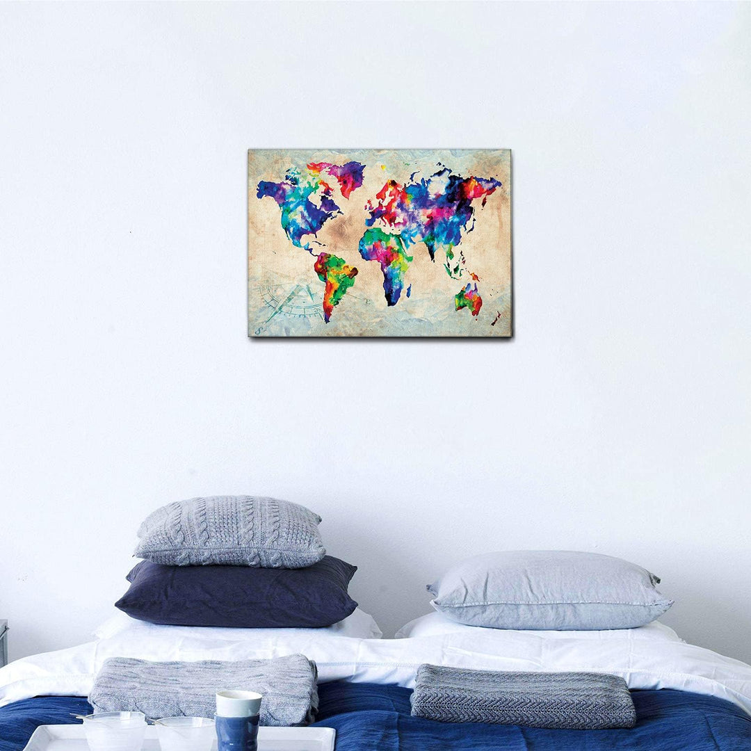 - BILD - DRUCK AUF LEINWAND - WORLD MAP COLOR - FARBIGE WELTKARTE - 50 x 70 CM, 50 x 70 CM