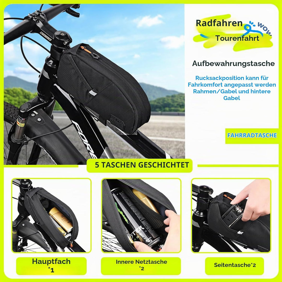 Desing Wish 1,5 L Fahrrad Rahmentasche Wasserdicht Fahrradtasche Rahmen Oberrohrtasche Werkzeugtasch