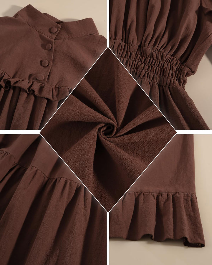 CR ROLECOS Mittelalter Kleidung Damen Viktorianisches Kleid Langarm A-Linie Vintage Edwardianisches