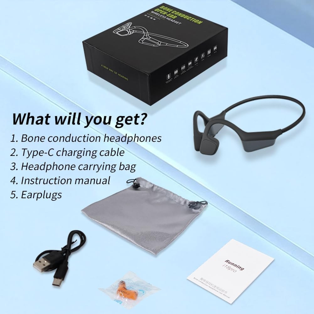 Knochenschall Kopfhörer, Open Ear Bluetooth 5.3 Kopfhörer Kabellos, 8 Stunden Akkulaufzeit, IPX5 was