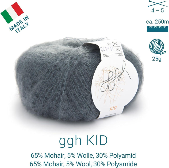 ggh Kid Box - 6 Knäuel Strickwolle aus Kid Mohair - Farbe 110 - Flanellgrau, 110 - Flanellgrau