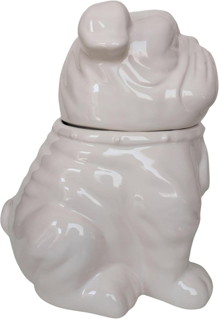 Deko Figur Keksdose Hund Englische Bulldogge weiss Keramik Old English Bulldog