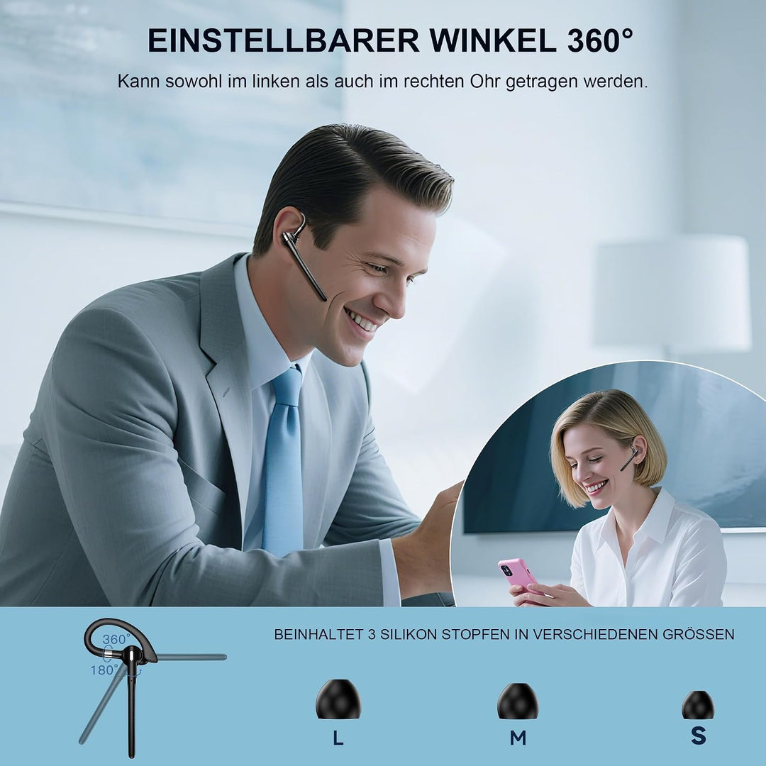 Headset mit Mikrofon USB Bluetooth 6.1 Freisprech Headset In Ear Kopfhörer | CVC8.0 Noise Cancelling