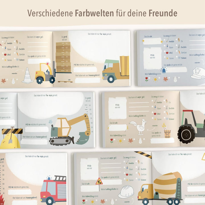 mintkind® Freundebuch Kindergarten Fahrzeuge, Freundschaftsbuch Jungen und Mädchen, Ausfüllbuch Kita