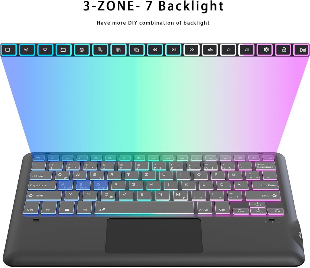 für Lenovo Tab P12 12,7 Zoll Hülle mit Abnehmbare Tastatur : DIY 3-Zonen 7-Farbige Beleuchtung Tasta