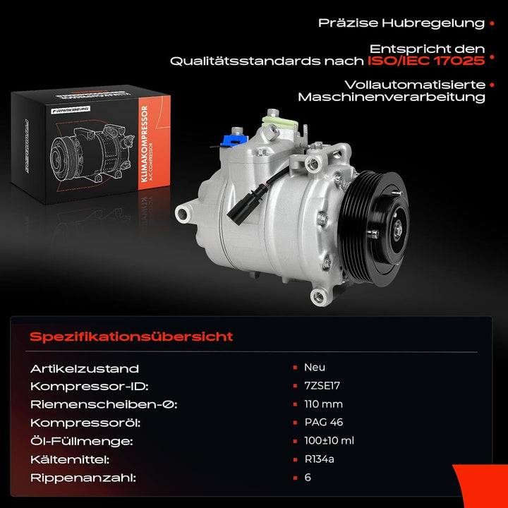 Frankberg Klimakompressor Klimaanlage Kompatibel mit A4 8E2 B6 8D2 B5 1997-2004 A4 Avant 8E5 B6 8D5