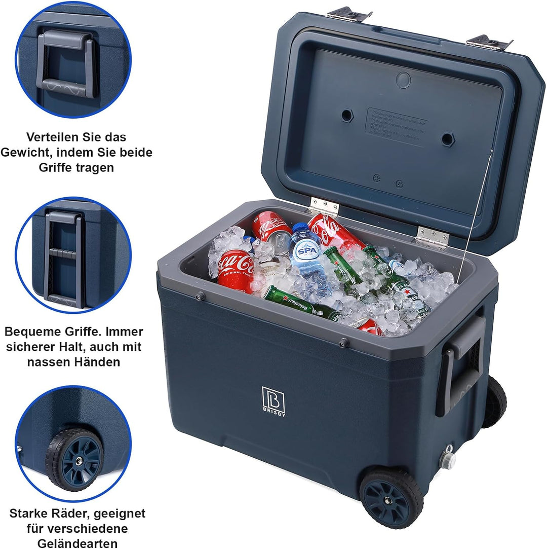 Brisby Kühlbox Camping - 45L, Kühlbox ohne Strom, inkl. 4 Dicke Kühlelemente, 3 Tage kühle Isolation