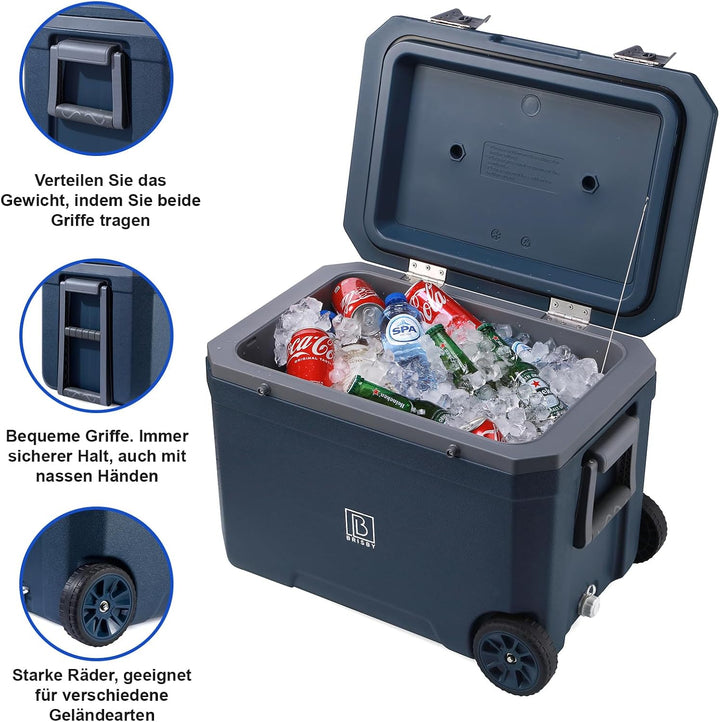 Brisby Kühlbox Camping - 45L, Kühlbox ohne Strom, inkl. 4 Dicke Kühlelemente, 3 Tage kühle Isolation