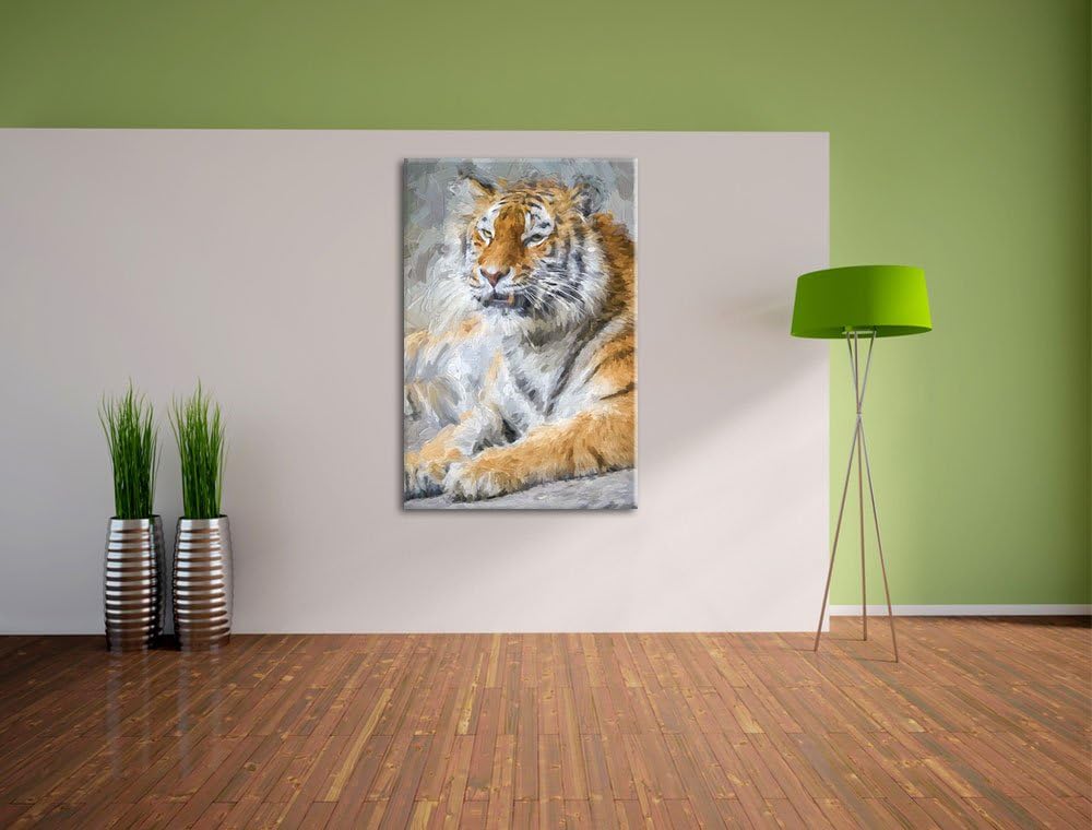 stolzer Tiger Deluxe Format: 100x70 cm auf Leinwand, XXL riesige Bilder fertig gerahmt mit Keilrahme