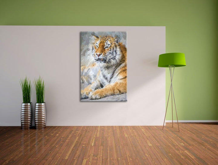 stolzer Tiger Deluxe Format: 100x70 cm auf Leinwand, XXL riesige Bilder fertig gerahmt mit Keilrahme