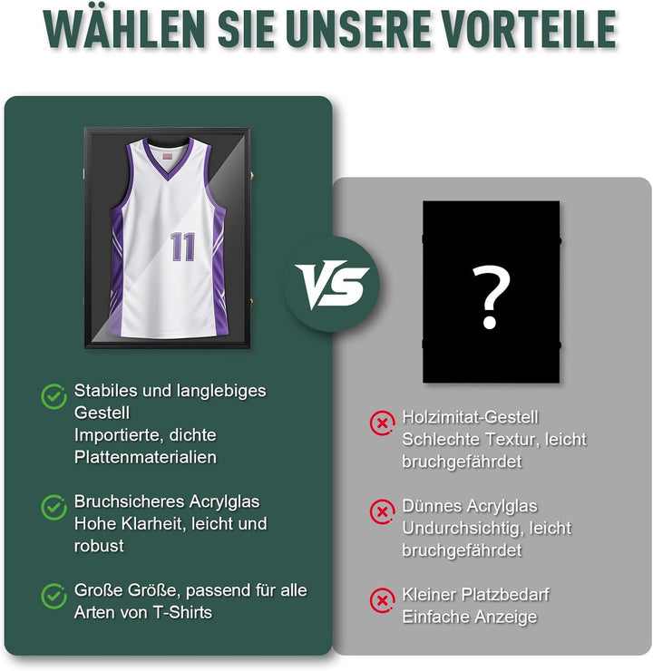 Trikotrahmen,60x80 cm Trikot Bilderrahmen,3D Gross Objektrahmen,Fussballtrikot Rahmen,Holz T-Shirt F