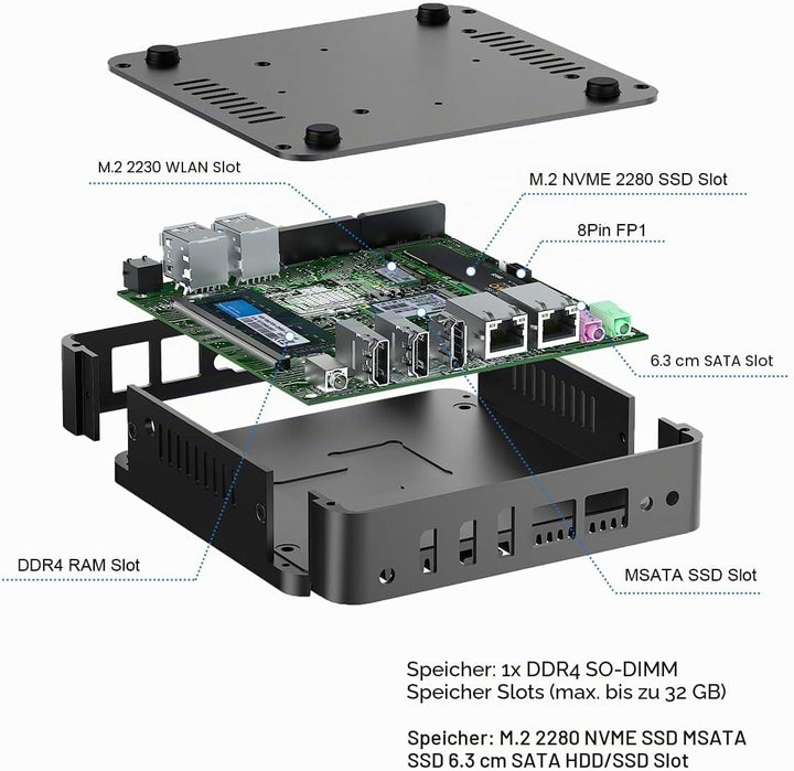 Lüfterloser Mini PC N100, Fanless PC Win 11 Pro, Alder Lake, 4K Dual HD, DP, 2xCOM, USB3.0, RJ45 Lan