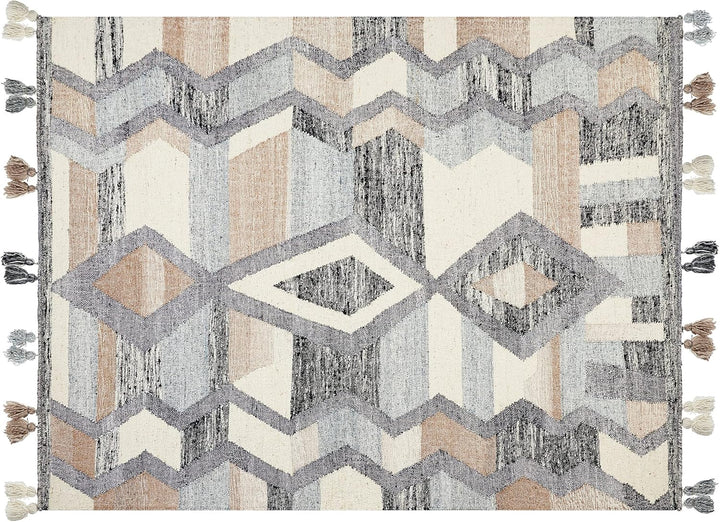 Kelim-Teppich Wolle bunt 160 x 230 cm handgewebt geometrisches Muster Aygezard