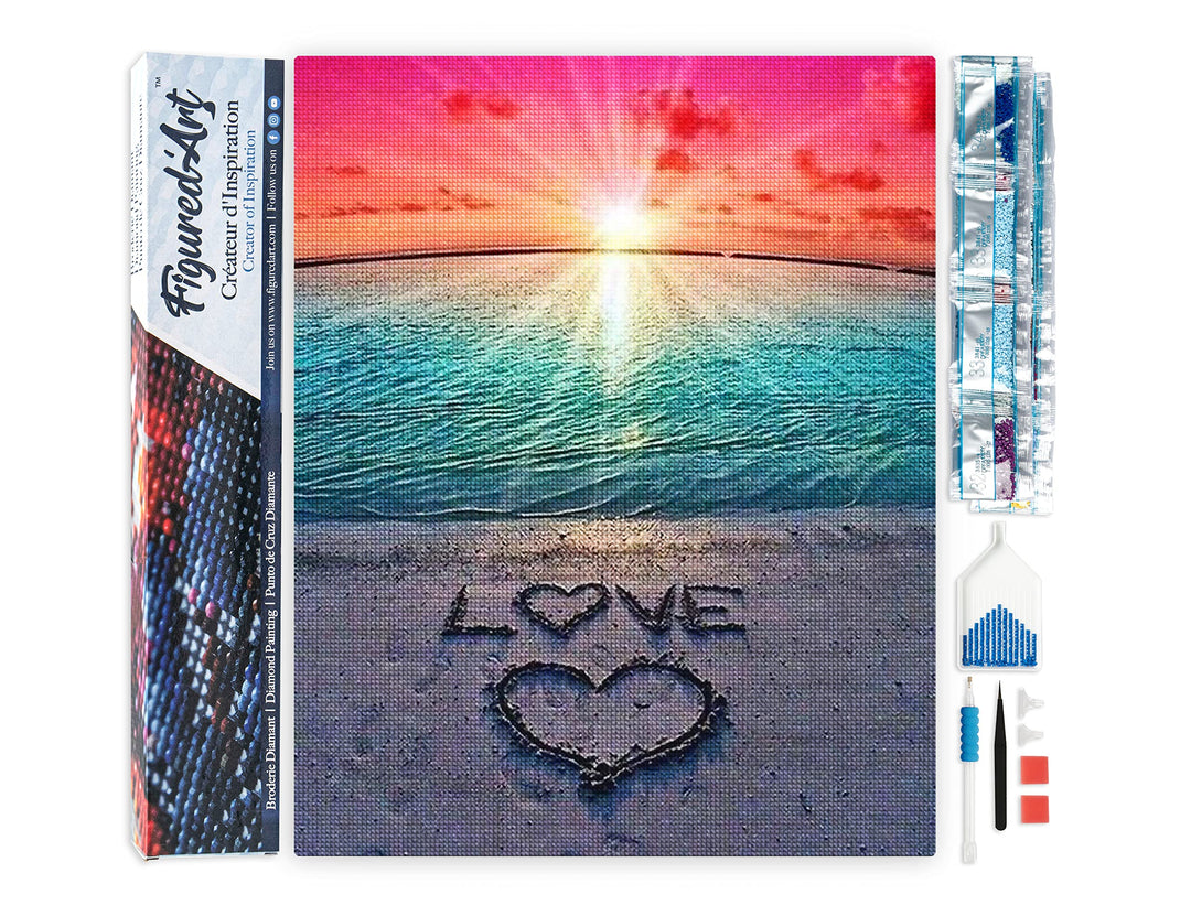 Figured'Art Diamond Painting Erwachsene 40x50cm Ganze Leinwand gerollt Liebe auf dem Sand 5D Bilder