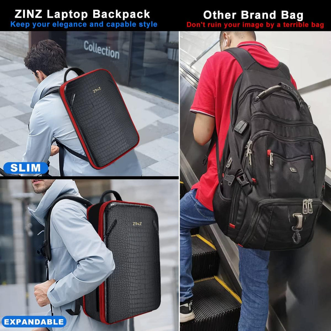 ZINZ Schlanker Laptop Rucksack 15,6 Zoll mit Variabler Kapazität, Diebstahlsicherer Business Tagesru