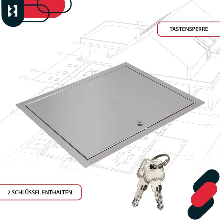 KOTARBAU® Revisionsklappe Grösse 30x40cm mit Schlüssel Edelstahl Silber für Revisionsschächte, 30x40