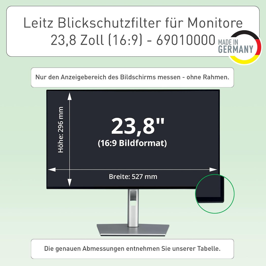Leitz Monitor Blickschutzfilter 23.8 Zoll (16:9), Abnehmbare Schutzfolie, Mit Blaulichtfilter und Bl