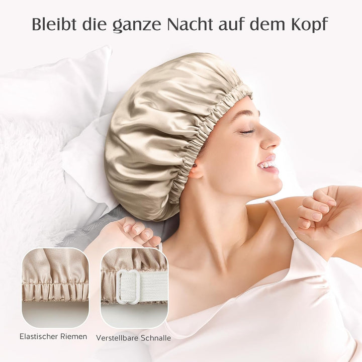 Umisleep Doppellagige 22 Momme 100% Maulbeerseide Schlafmütze für lockiges Haar, Atmungsaktive, Vers
