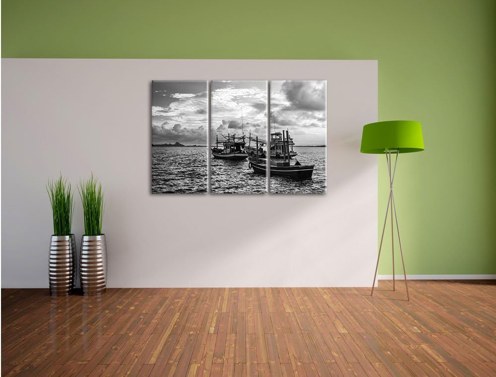 Pixxprint thailändische Fischerboote im Meer als Leinwandbild/Grösse: 3 Teilig (120x80) cm/Wandbild/