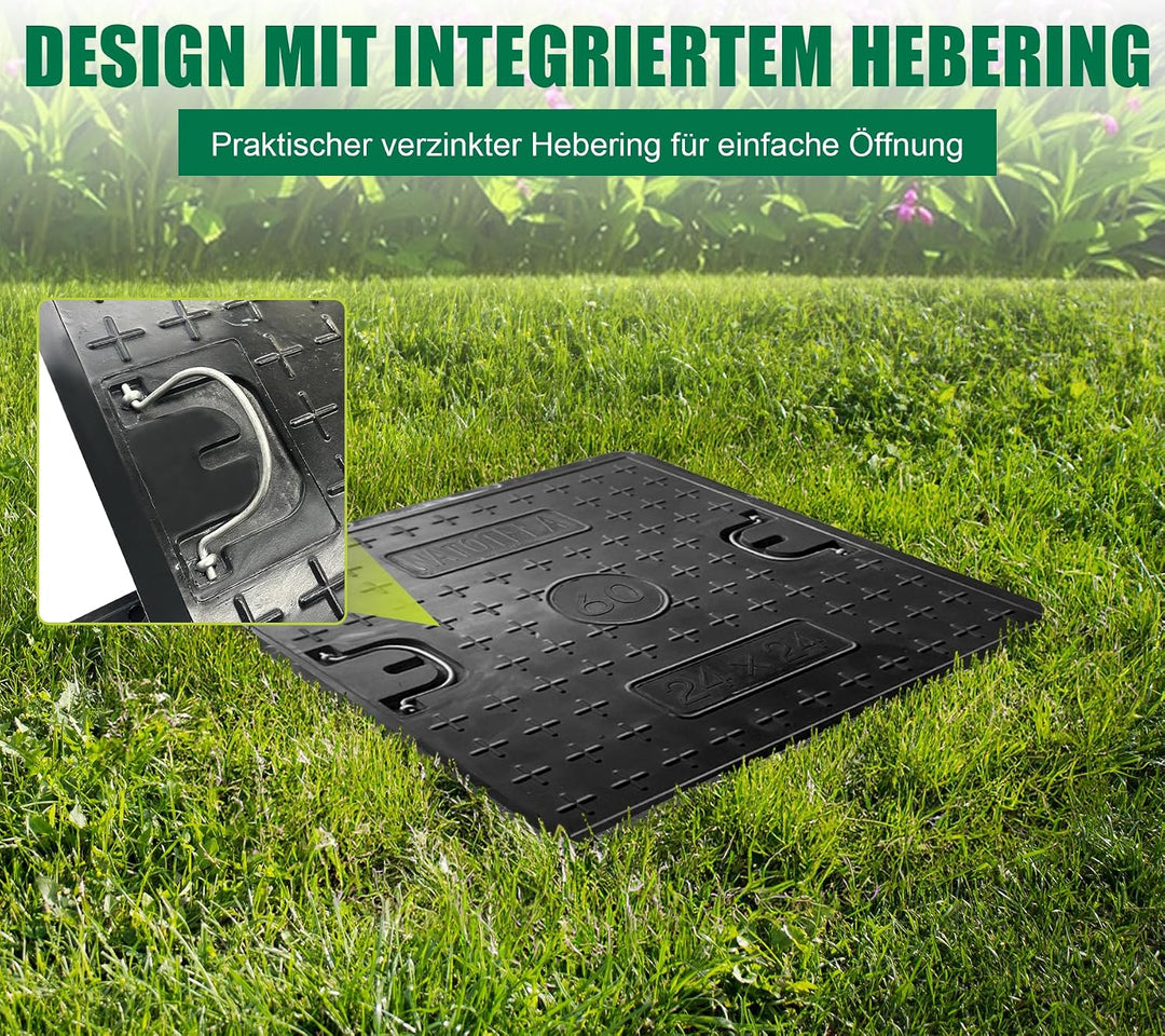 GFK-Schachtabdeckung mit Rahmen: 700x700 mm/Deckel: 600x600 mm/Lichte Weite: 550x550 mm Kanaldeckel