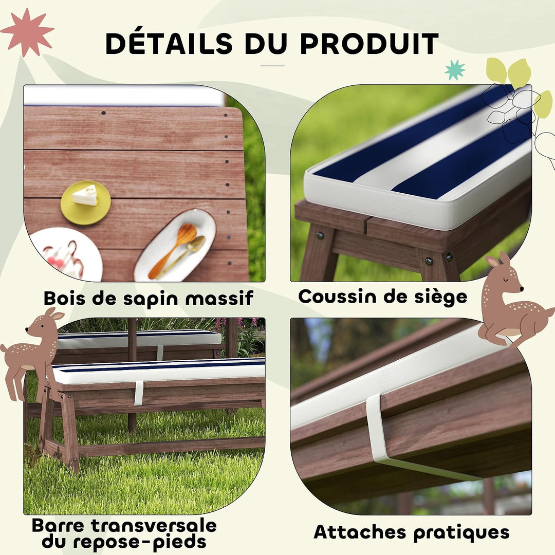 AIYAPLAY Gartenmöbel-Set für Kinder, Picknicktisch für Kinder, mit Bänken, Kissen und abnehmbarem So