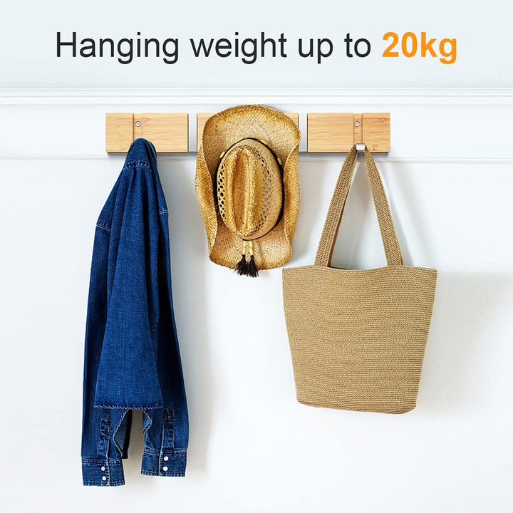 Anjuer Garderobenständer, Wandmontage, Kleiderständer, 5 Haken, einziehbar, robust, Huthalter, Bambu