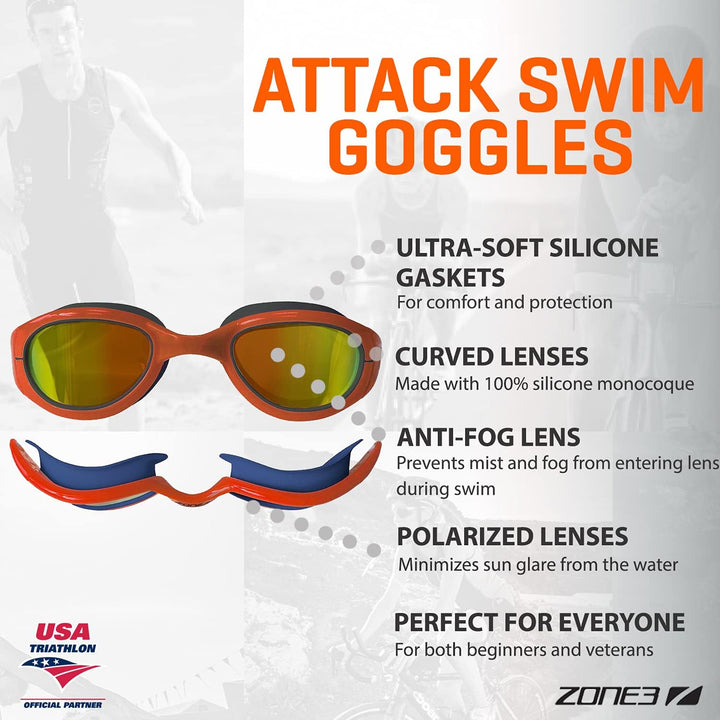 ZONE3 Attack Schwimmbrille, polarisiert, Marineblau/Neon-Orange, Einheitsgrösse