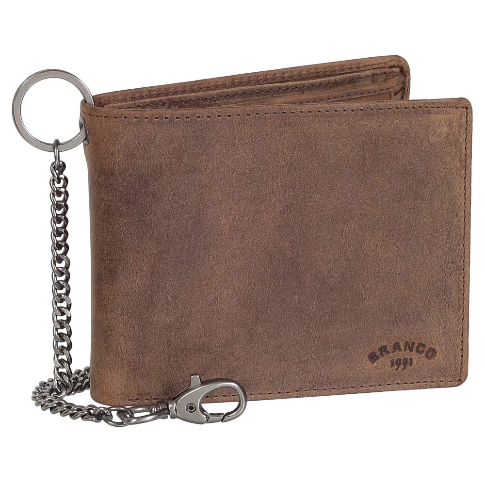Luxus Leder Bikerbörse mit Kette Biker Geldbörse Portemonnaie Geldbeutel 12,5 cm 41014 Farbe Braun,
